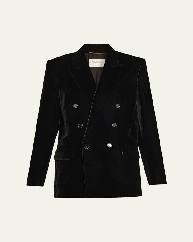 Velvet Double-Breasted Blazer